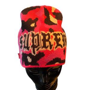 Supreme Paris Pink Camo Knit Beanie Cap
